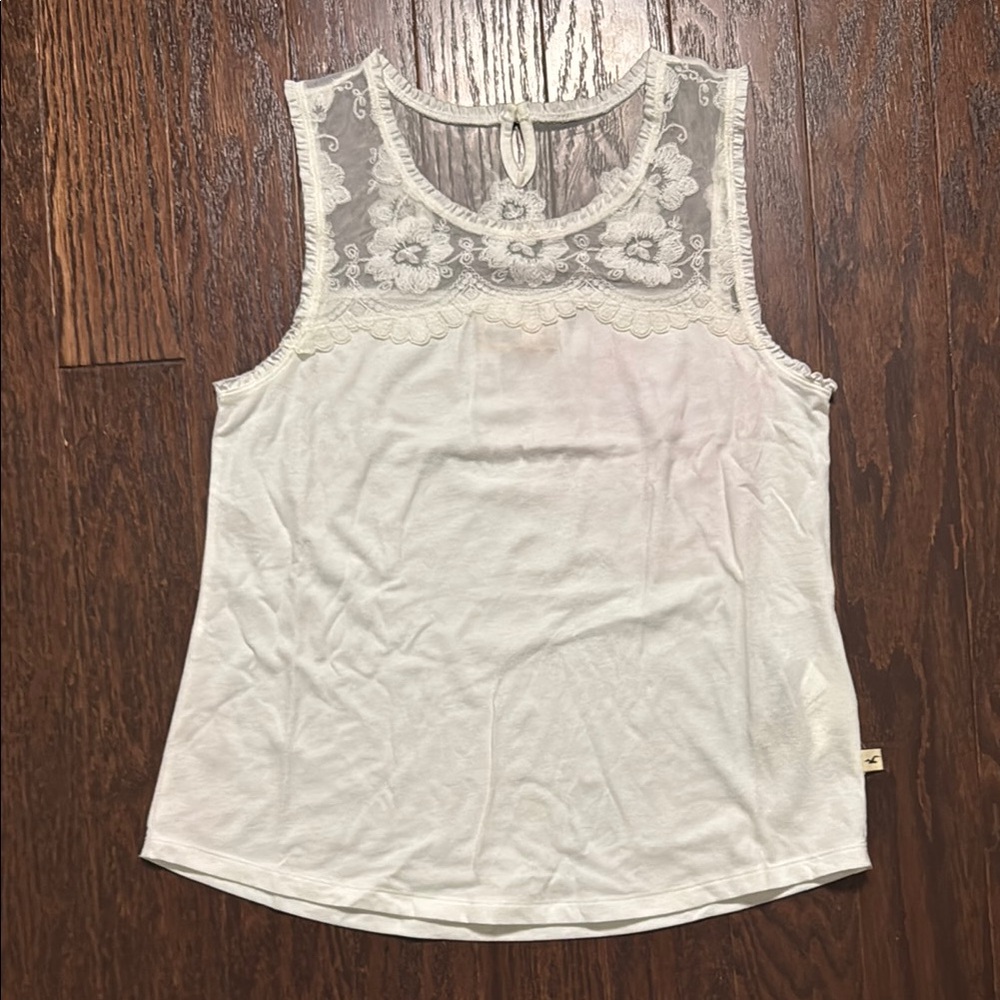 Hollister White Lace Sleeveless Tank Top